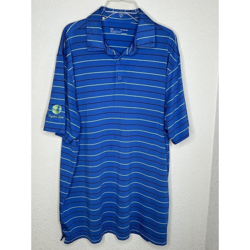 Under Armour Shirt Mens XL Performance Stripe Golf Polo Hayden Lake ID Heat Gear - Picture 2 of 15